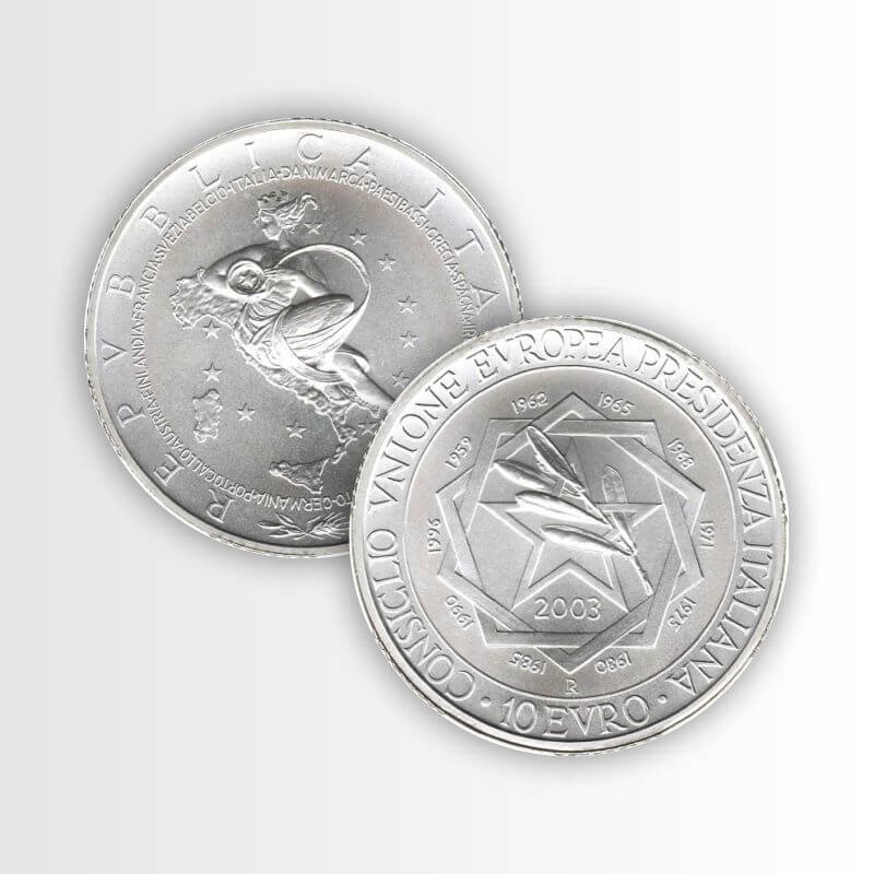 Moneta da 5 euro d''argento presidenza del Consiglio UE