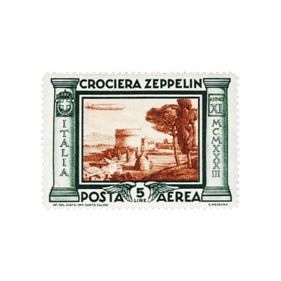 5 lire posta aerea, serie Zeppelin Italia 1933