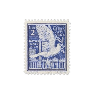2 lire con la colomba della pace, posta aerea Vaticano