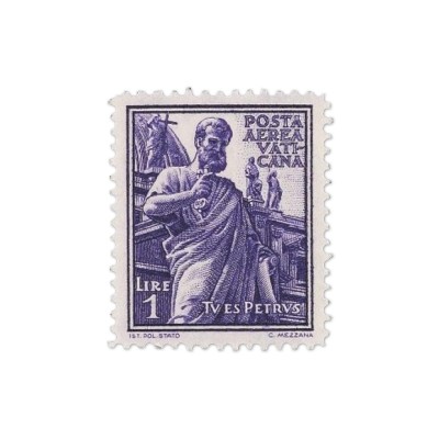 1 lira con San Pietro, posta aerea Vaticano