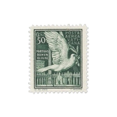 50 centesimi con la colomba della pace, posta aerea Vaticano