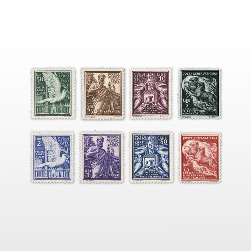 La prima serie di francobolli di posta aerea del Vaticano