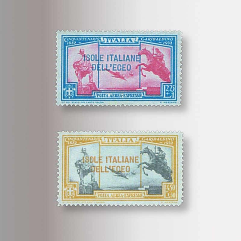 Francobolli isole italiane nell'Egeo, con Garibaldi