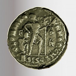 Antica moneta di bronzo dell'esercito dell'Impero Romano