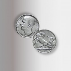 Moneta 10 lire d'argento con biga di Vittorio Emanuele III