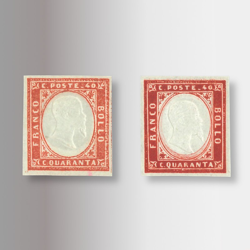 Coppia di francobolli 40 centesimi, quarta emissione Regno di Sardegna (PO 13A)