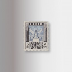 Serie Pittorica, francobollo 5 lire azzurro della Vittoria alata (Libia, 1921)